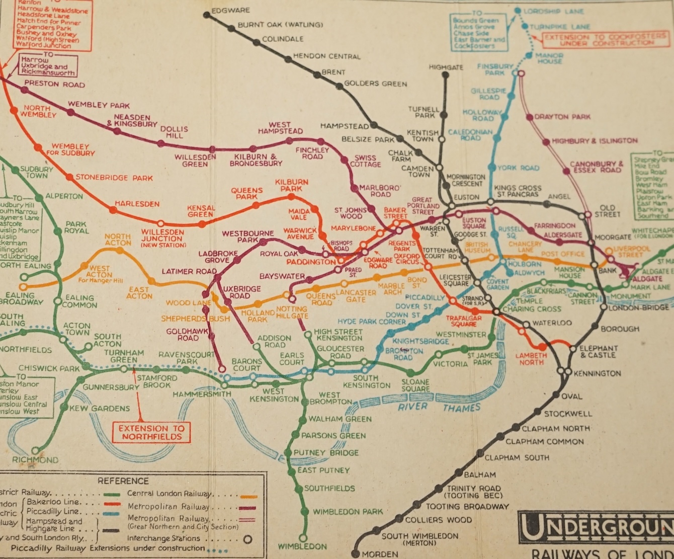 A Stingemore London Underground Railway pocket map c.1930, with red cover. Condition - good.